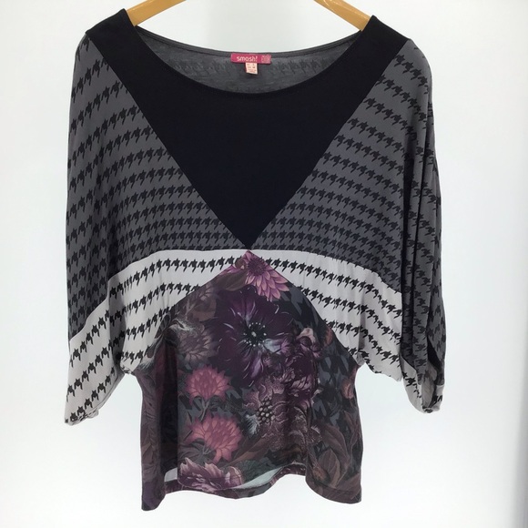 Smash Pattern Blocked Dolman Sleeve Blouse, Medium - Picture 12 of 16